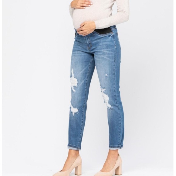 Judy blue boyfriend 26 distressed denim cotton maternity - Picture 2 of 10